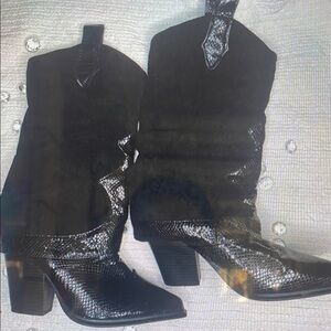 Black Snakeskin Heeled Boots